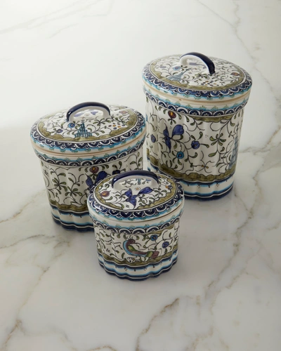 Neiman Marcus Blue And Green Pavoe Canisters, Set Of 3