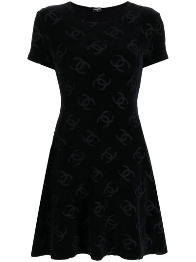 Pre-owned Chanel 1990s Interlocking Cc-print Dress In Black