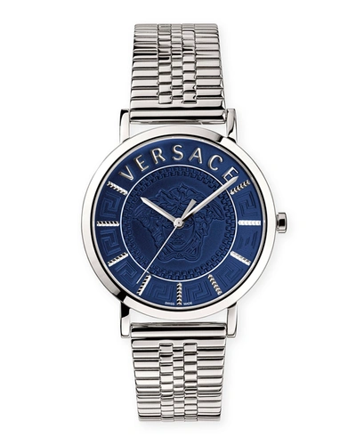 Versace V-essential Stainless Steel Bracelet Watch In Blue