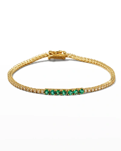 Jennifer Meyer 18k Yellow Gold 4-prong Diamond And Emerald Bracelet