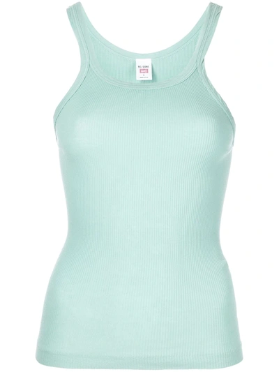 Re/done Ribbed Tank Top In Faded Sky