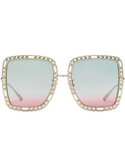 Gucci Blue/pink Chain-detail Frame Sunglasses