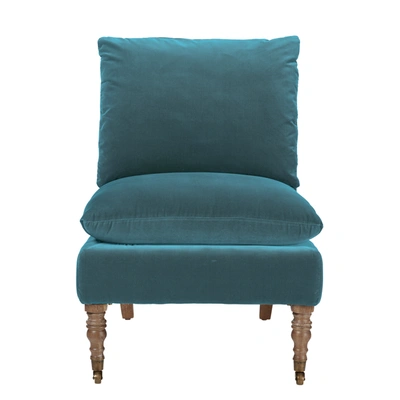 Oka Apadana Velvet Armless Chair - Air Force Blue