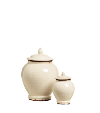 Oka Set Of Two Zion Lidded Urns - Distressed White