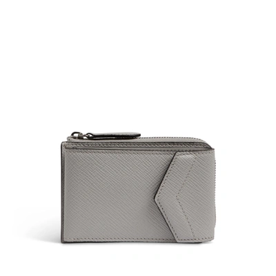 Smythson Envelope Card Case With Zip Pouch In Panama In Light Steel