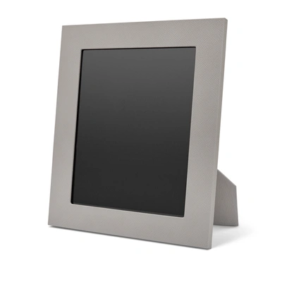 Smythson Large Photo Frame In Panama In Light Steel