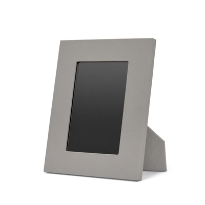 Smythson Small Photo Frame In Panama In Light Steel