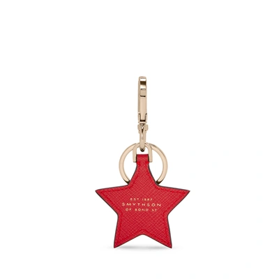 Smythson Star Keyring In Panama In Scarlet Red