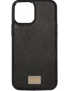 Dolce & Gabbana Dauphine Calfskin Iphone 12 Pro Max Cover With Plate In Black