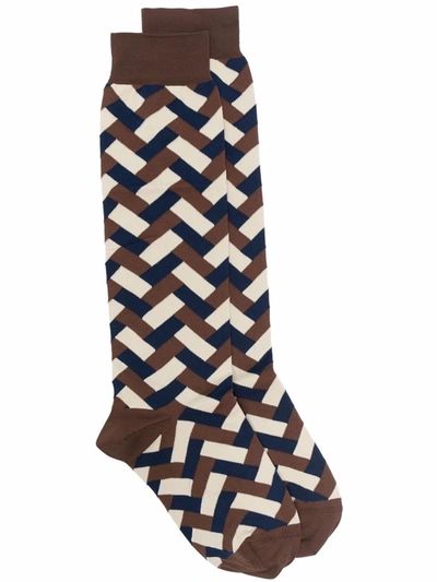 Jil Sander Geometric-pattern Socks In Brown