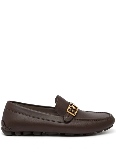 Ferragamo Leather Driver Loafers In Brown