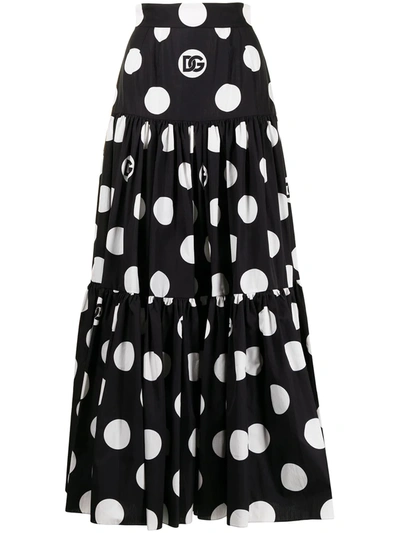 Dolce & Gabbana Polka-dot Tiered Maxi Skirt In Black