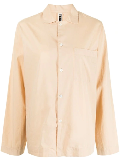 Tekla Poplin Long-sleeve Pajama Shirt In Brown