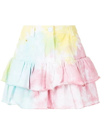 Loveshackfancy Landen Tie-dye Ruffled Denim Mini Skirt In Multi