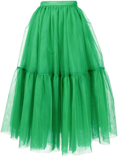 Rochas High-waisted Tulle Midi Skirt In Green