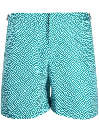 Orlebar Brown Geometric-print Buckle-detail Swim Shorts In White