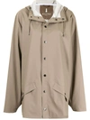 Rains Drawstring-hood Buttoned Rain Jacket In Brown