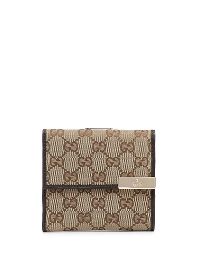 Gucci Monogram Leather Wallet In Braun