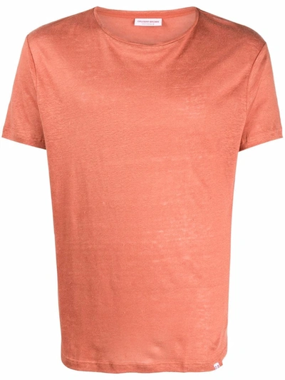 Orlebar Brown Chenille-texture Finished-edge T-shirt In Orange