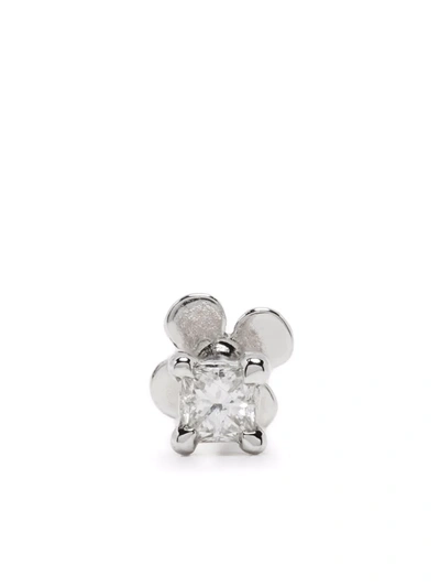 White Bird 18kt And 14kt White Gold Princess Diamond Stud Earring In Silver