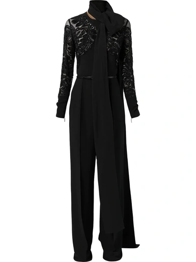Elie Saab Bead-embroidered Longsleeve Jumpsuit In Black