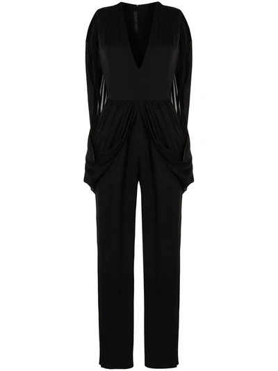 Elie Saab V-plunge Cape Jumpsuit In Black