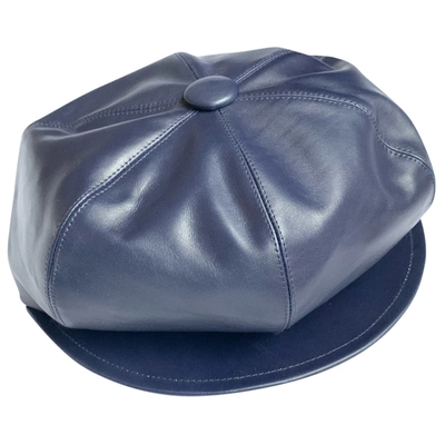 Pre-owned Dior Leather Cap In Blue