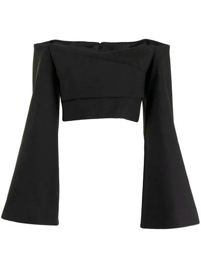 Solace London Asten Wide-sleeve Cropprd Blouse In Schwarz