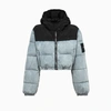 Alexander Wang Cropped Quilted Padded Denim And Canvas Jacket In Multi