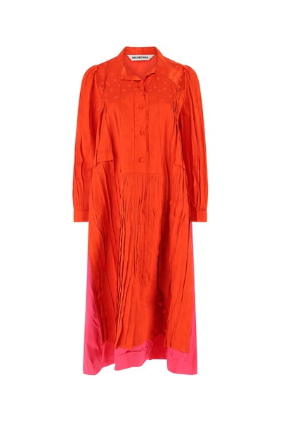 Balenciaga Mixed-media Polka-dot Midi Dress In Fuschia