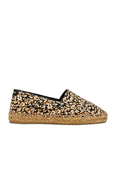 Saint Laurent Leopard-print Embroidered Canvas Espadrilles In Brown