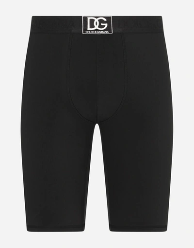 Dolce & Gabbana Neoprene Cycling Shorts With Dg Patch In Black