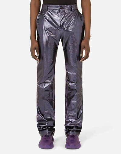 Dolce & Gabbana Laminated Stretch Technical Fabric Pants In Blue