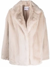 Stand Studio Notched-lapels Faux-fur Coat In Neutrals