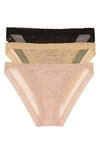 Natori Intimates Escape String Bikini 3 Pack Panty In Black/cafu00e9/rose Beige