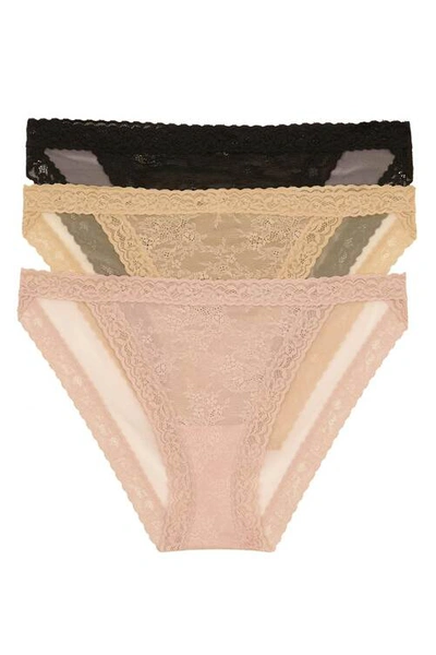 Natori Intimates Escape String Bikini 3 Pack Panty In Black/cafu00e9/rose Beige