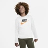 Nike Sportswear Club Fleece Big Kids' Crew In White,smoke Grey