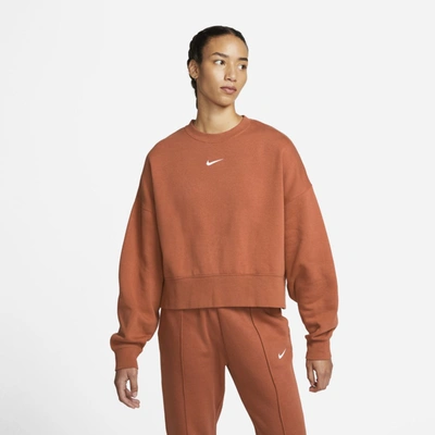 Nike Sportswear Collection Essentials Women's Oversized Fleece Crew Sweatshirt In Burnt Sunrise,white