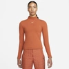 Nike Sportswear Collection Essentials Women's Long-sleeve Mock Top In Burnt Sunrise,white