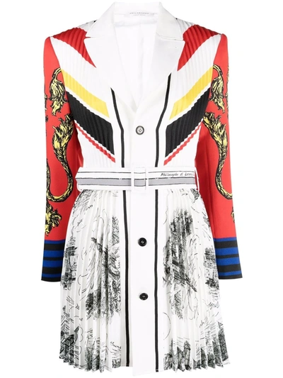 Philosophy Di Lorenzo Serafini Stripe-detail Pleated Mini Dress In Weiss