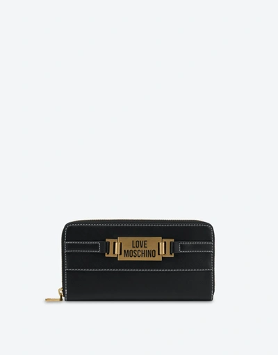 Love Moschino Plaque Zip Around Wallet In Black