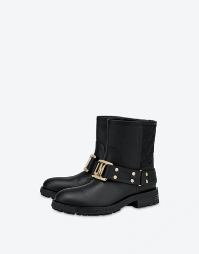 Love Moschino Lm Plaque Biker Ankle Boots In Black