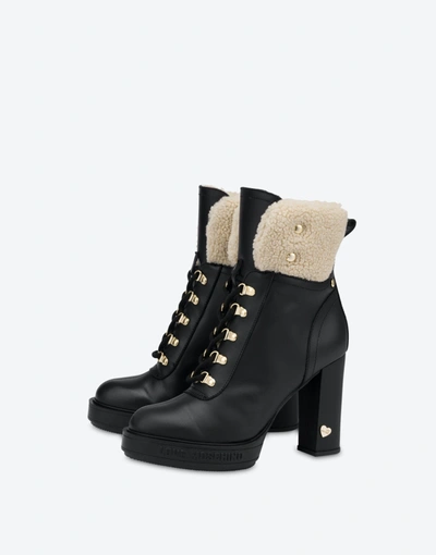 Love Moschino Calfskin And Soft Fabric High Ankle Boots In Black