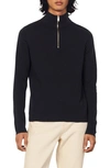 Sandro Wool Sweater With Zipped Collar In Charcoal Grey