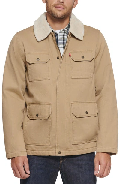 Levi's Corduroy High Pile Fleece Collar Field Coat In Tan