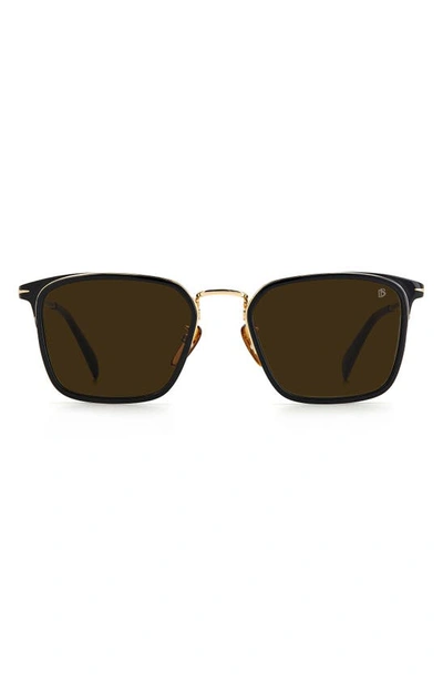 David Beckham Eyewear 56mm Rectangular Sunglasses In Gold Black / Brown