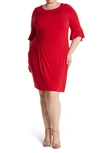 CONNECTED APPAREL GATHERED BELL SLEEVE FAUX WRAP DRESS,T1317971L1