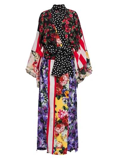Dolce & Gabbana Patchwork Silk Robe In Variant