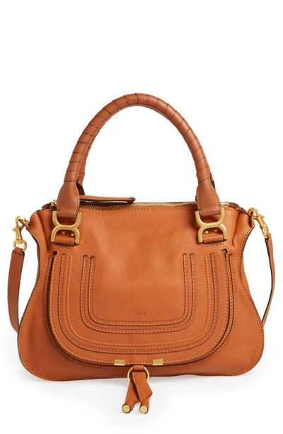 Chloé Medium Marcie Calfskin Leather Satchel In Tan Gold Hrdwrednu