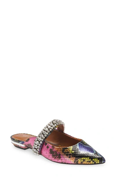 Kurt Geiger Princely Crystal Embellished Mule In Pink Multi Print Leather